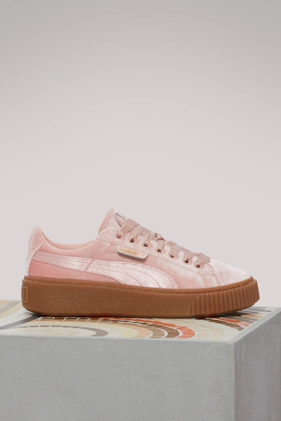 Shop Puma Velvet Platform Sneakers In Pink