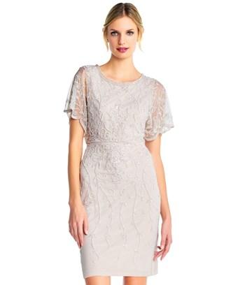 adrianna papell beaded flutter sleeve cocktail dress