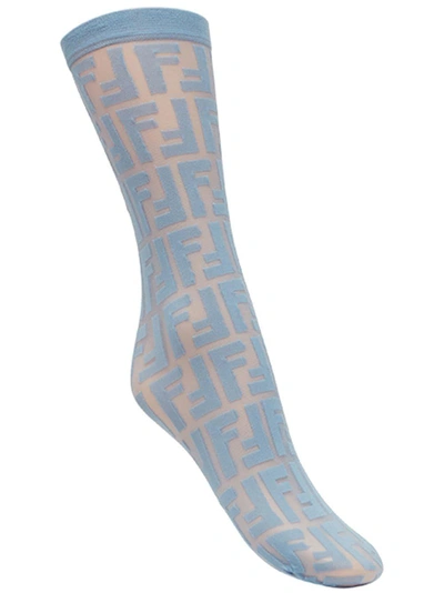 Shop Fendi Logo Embroidered Socks - Blue
