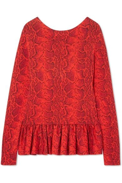 Shop Chloé Snake-effect Jacquard-knit Peplum Top In Red