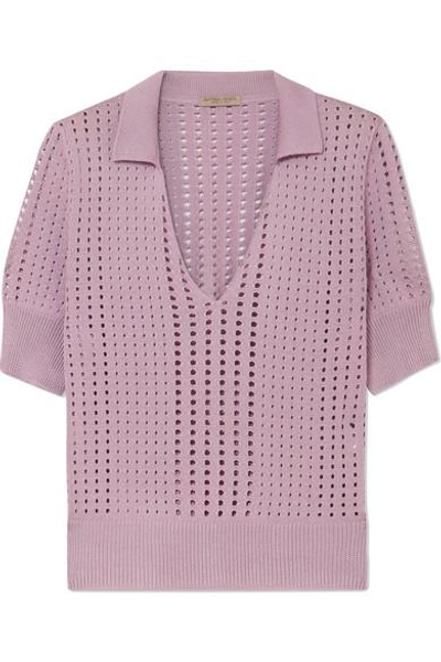 Shop Bottega Veneta Pointelle-knit Silk Top In Lavender
