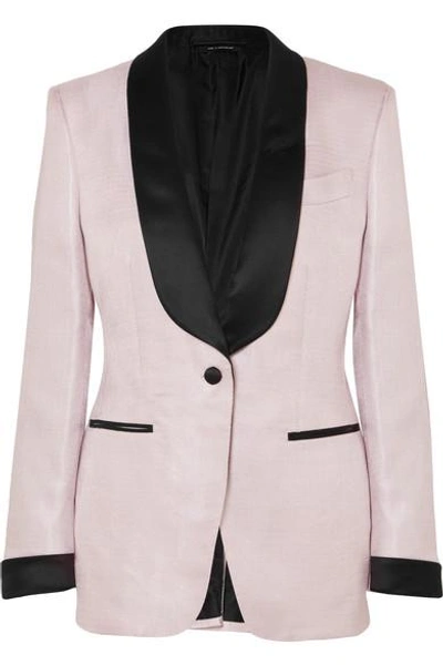 Shop Tom Ford Satin-trimmed Woven Tuxedo Jacket In Lilac