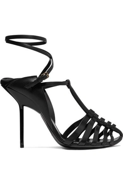 Shop Saint Laurent Ines Leather Collapsible-heel Sandals In Black