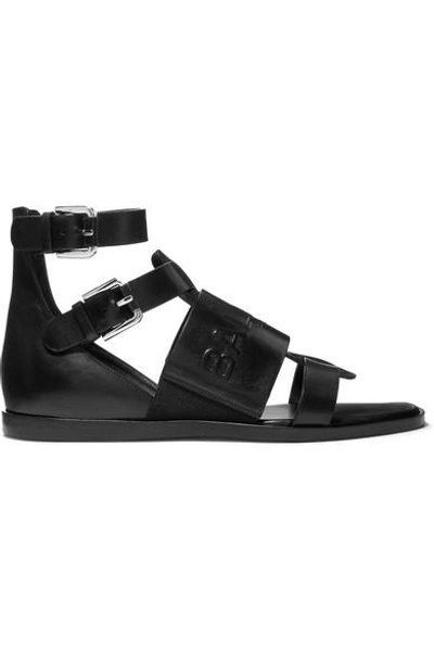 Shop Balmain Logo-embossed Leather Sandals In Black