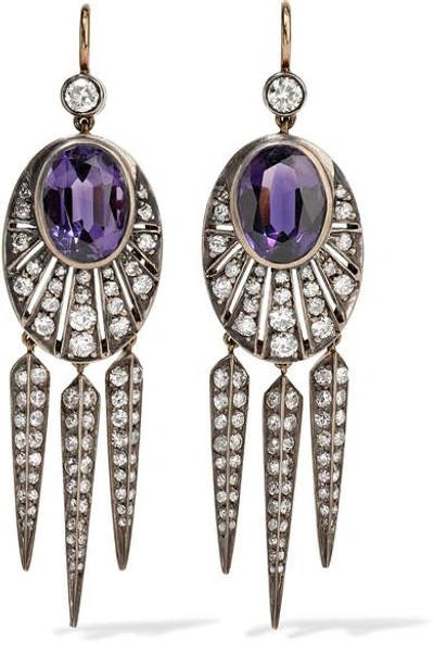 Shop Fred Leighton Collection 18-karat Gold, Silver, Diamond And Amethyst Earrings