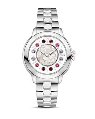 Shop Fendi Ishine Rotating Gemstones Watch, 33mm In White/silver