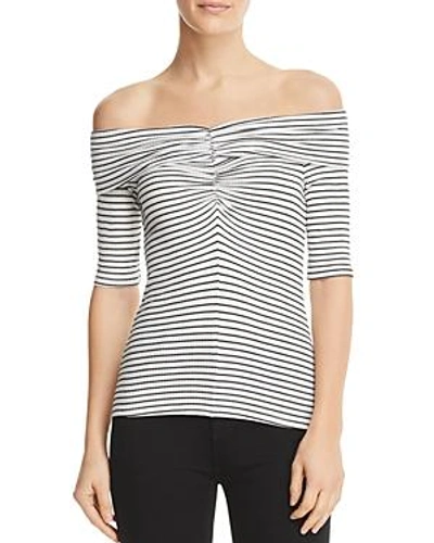 Shop Three Dots Hyannis Stripe Off-the-shoulder Top In Natural/black