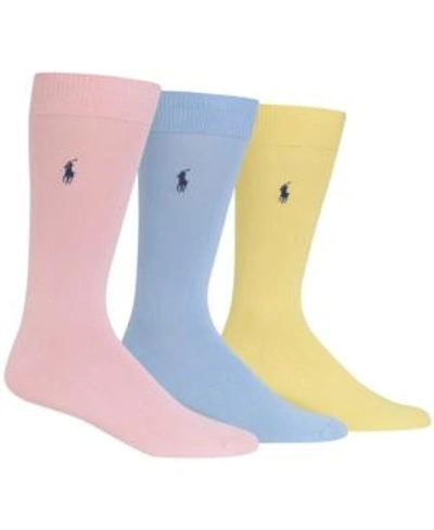 Shop Polo Ralph Lauren Men's 3 Pack Supersoft Dress Socks Extended Size 13-16 In Pink