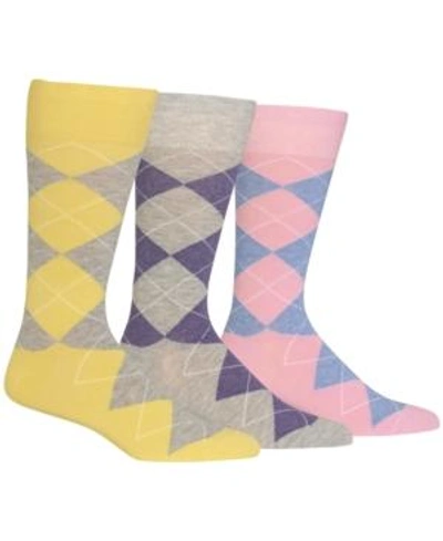 Shop Polo Ralph Lauren Ralph Lauren Men's Socks, Dress Argyle Crew 3 Pack Socks In Soft Yellow