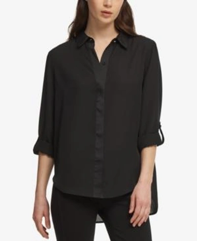 Shop Dkny High-low Roll-tab-sleeve Shirt In Black