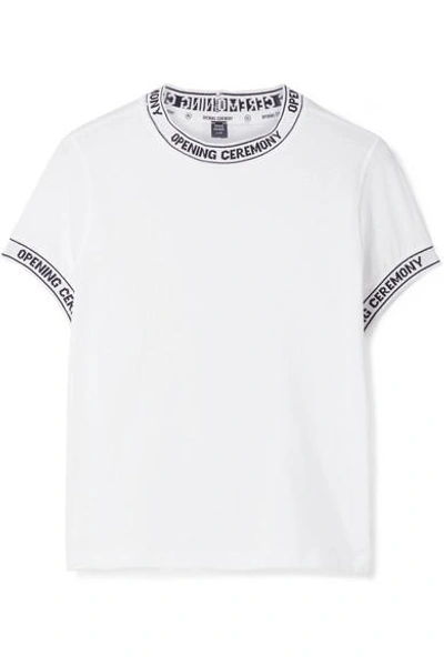 Shop Opening Ceremony Torch Ribbed Knit-trimmed Cotton-jersey T-shirt In White