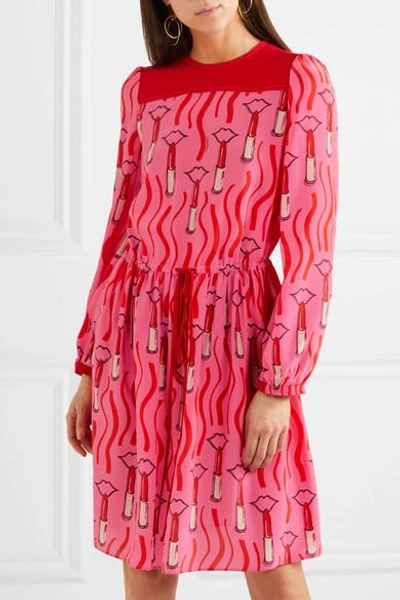 Shop Valentino Printed Silk Crepe De Chine Dress In Pink