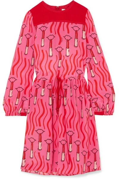 Shop Valentino Printed Silk Crepe De Chine Dress In Pink