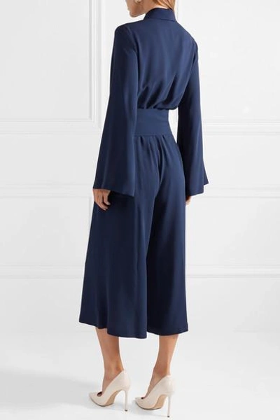 Shop Michael Kors Cropped Silk-georgette Jumpsuit In Storm Blue