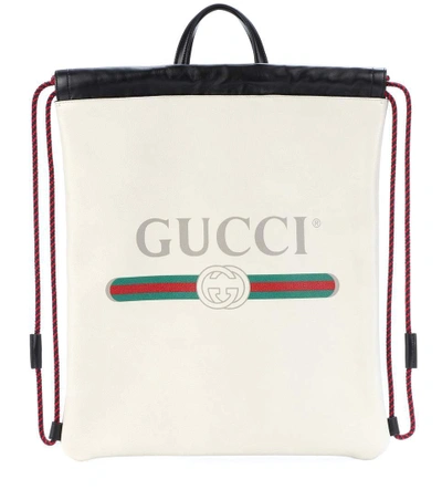 Shop Gucci Printed Leather Drawstring Backpack In White