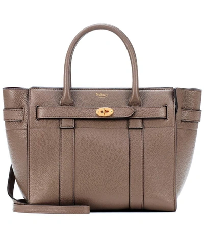 Shop Mulberry Small Bayswater Leather Tote In Brown