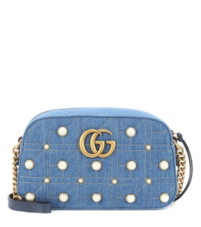 Shop Gucci Gg Marmont Small Denim Shoulder Bag In Female