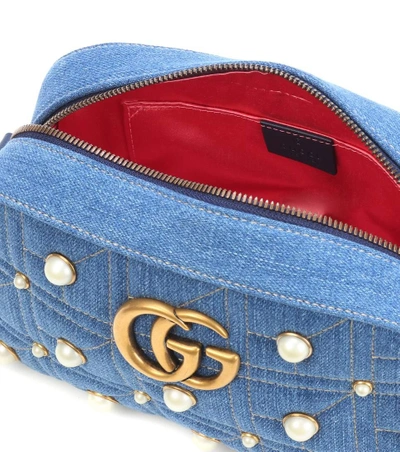 Shop Gucci Gg Marmont Small Denim Shoulder Bag In Female