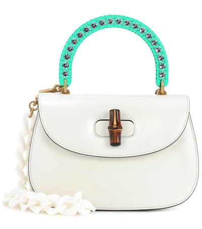 Shop Gucci Bamboo Medium Leather Shoulder Bag In White