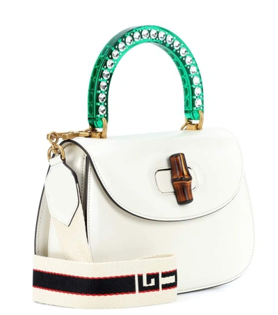 Shop Gucci Bamboo Medium Leather Shoulder Bag In White