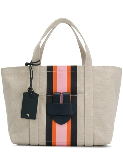 Shop Tila March Front Striped Tote In Neutrals