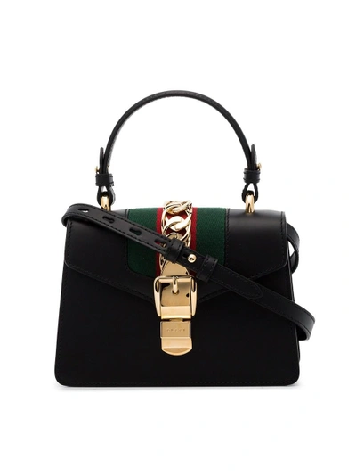 Shop Gucci Black Sylvie Mini Leather Shoulder Bag