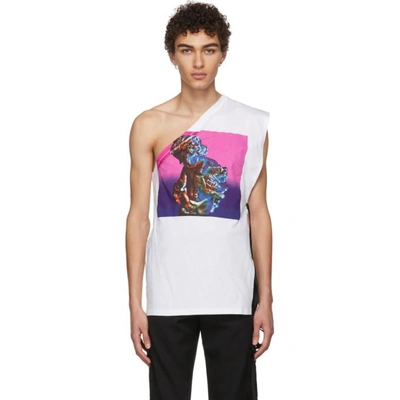 Shop Raf Simons White And Pink Asymmetric T-shirt In 01031 Wt Pk