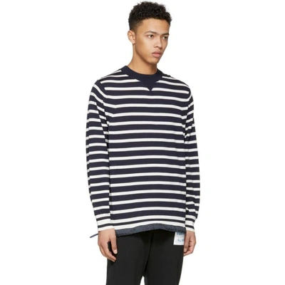 Shop Sacai Navy & White Striped Drawstring Sweater