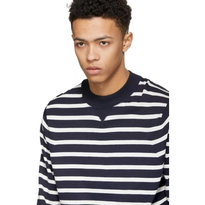 Shop Sacai Navy & White Striped Drawstring Sweater