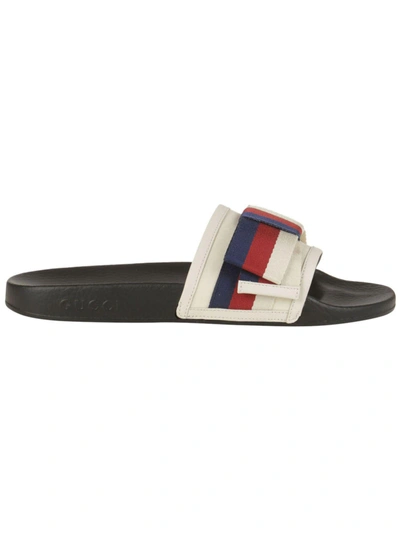 Shop Gucci Sylvie Bow Sliders In Bianco
