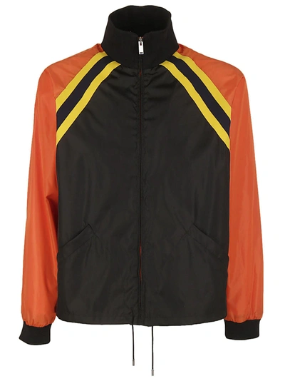 Shop Gucci Logo Print Shell Jacket In Nero-arancio