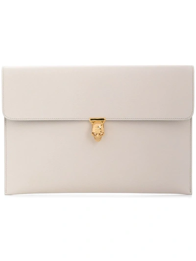 Shop Alexander Mcqueen Skull Flap Clutch - Neutrals