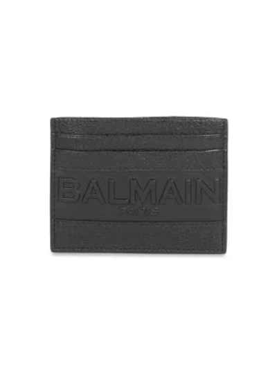 Shop Balmain Textured Logo Cardholder In Noir