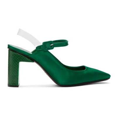 Shop Alyx Green Satin Squared Pointy Heels In 006 Green