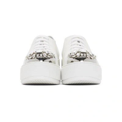 Shop Miu Miu White Metal Crystal Platform Sneakers In F0009 White