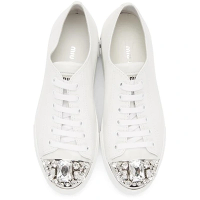 Shop Miu Miu White Metal Crystal Platform Sneakers In F0009 White