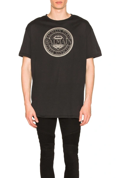 Shop Balmain Logo Badge Tee In Black