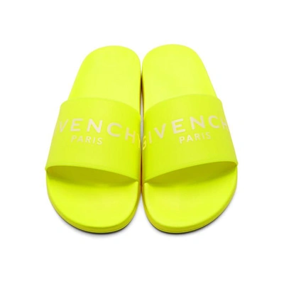 Shop Givenchy Yellow Logo Pool Slides In 734 Yellow