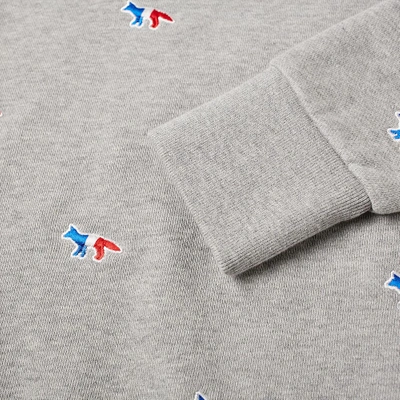 Shop Maison Kitsuné All-over Tricolour Fox Embroidery Crew Sweat In Grey