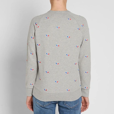 Shop Maison Kitsuné All-over Tricolour Fox Embroidery Crew Sweat In Grey