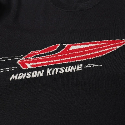 Shop Maison Kitsuné Jacquard Speedboat Crew Knit In Black