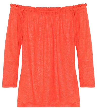 Shop 81 Hours Pin Off-the-shoulder Linen Top In Orange