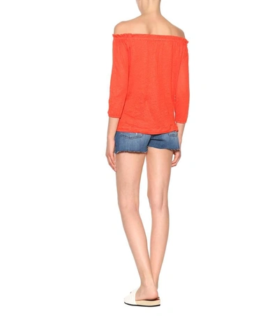 Shop 81 Hours Pin Off-the-shoulder Linen Top In Orange