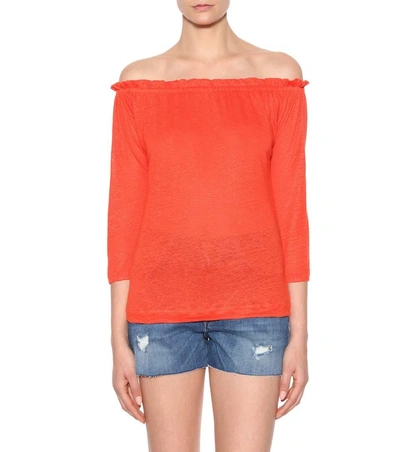 Shop 81 Hours Pin Off-the-shoulder Linen Top In Orange
