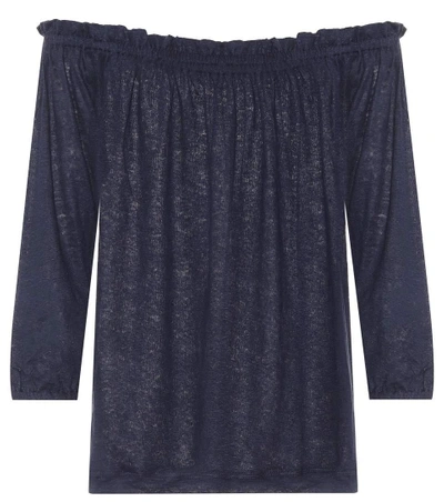 Shop 81 Hours Pin Off-the-shoulder Linen Top In Blue