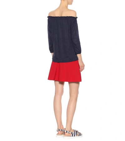 Shop 81 Hours Pin Off-the-shoulder Linen Top In Blue