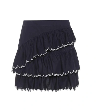 Shop Ulla Johnson Ella Embroidered Cotton Skirt In Blue