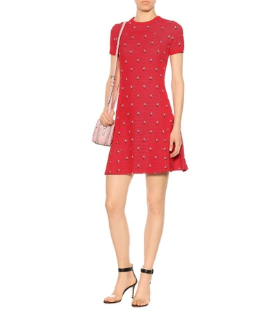 Shop Valentino Floral Jacquard-knit Minidress In Red