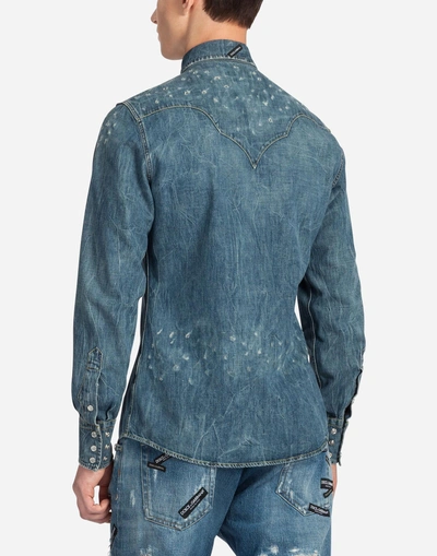 Shop Dolce & Gabbana Denim Shirt With Patches In Blue