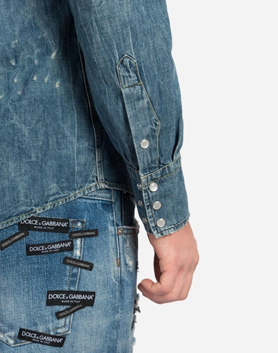 Shop Dolce & Gabbana Denim Shirt With Patches In Blue